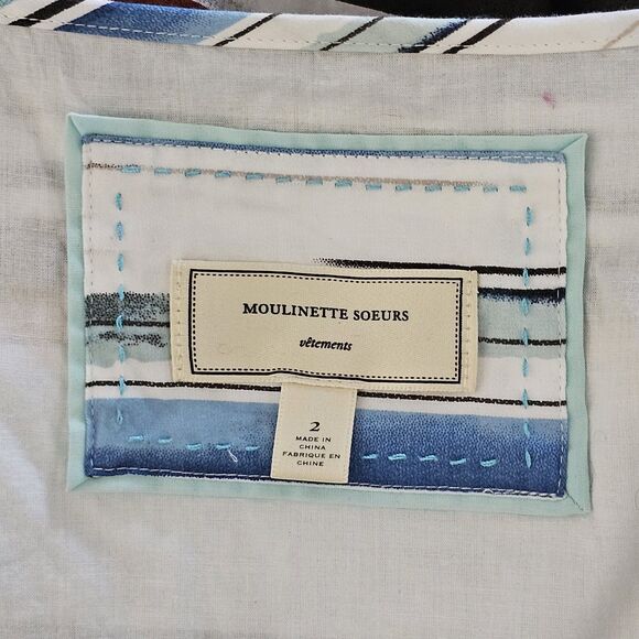 Moulinette Soeurs - Dress A-Line Watercolor Striped - Size 2 -  White Blue - Picture 9 of 10